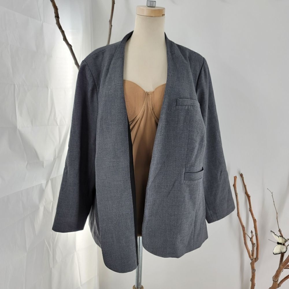 Eloqui Gray Unstructuredgray Open Front Blazer - image 4